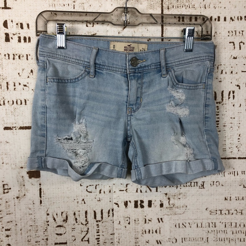 Hollister Distressed Denim Midi Shorts